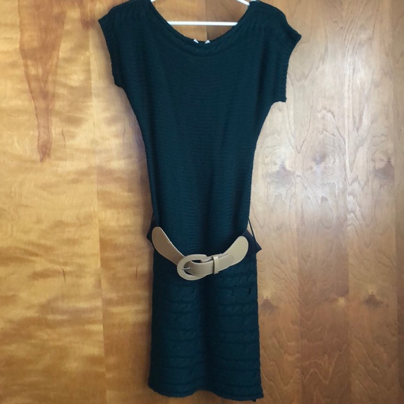Dark green Belted Sweater Dress - Picture 1 of 4